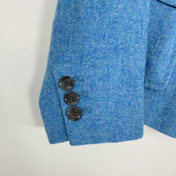 Talbots Blazer Womens 16 Petite Blue Wool Herringbone Tweed Lined Jacket Office - Picture 3 of 15
